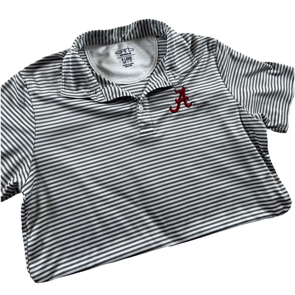 Alabama Crimson Tide Garb Kids XL  Polo Shirt Size 11-12 Gray‎ Striped